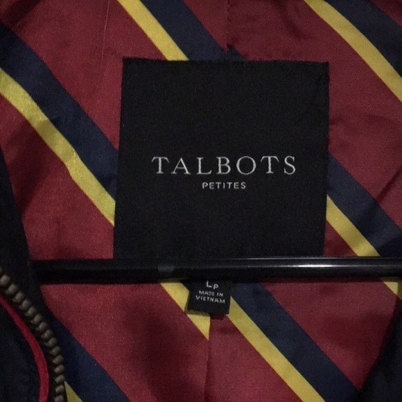 Talbots Petite Quilted black jacket w/ red piping full zip satin lined Sz Large - Picture 2 of 8